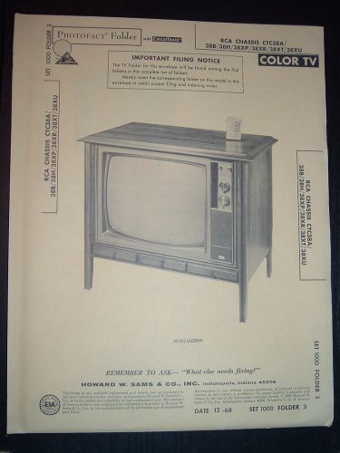 Sams Photofact 1000-3 Vintage 1968 RCA Victor Old Color TV CTC-38 A,B,H,XP,XR,XT