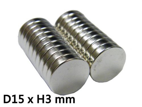 New 3 pcs super strong neodymium rare earth circle magnet n38 disc 15 mm x 3 mm for sale