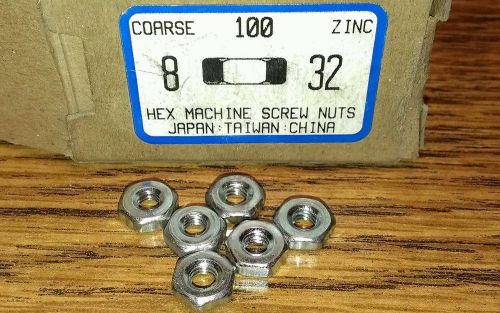 #8-32 Hex Machine Screw Nut - Steel - Zinc Plated (Qty: 100)