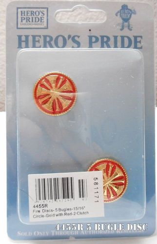 Fire Disc 5 Bugles Crossed  Red Enamel/Gold  15/16&#034;.  Hero&#039;s Pride Model 4455R