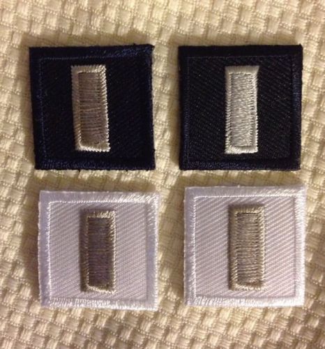 4 LT Lieutenant SILVER On NAVY&amp;WHITE  rank insignia collar/lapel patch-SET Of 4