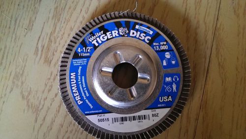 Weiler tiger disc 50515 4-1/2&#034; 115mm grit: 80z max rpm 13,000 flap disc qty 10 for sale