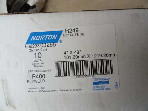 Norton 4&#034; X 48&#034; P400 Grit Sanding Belts, R249 Metalite