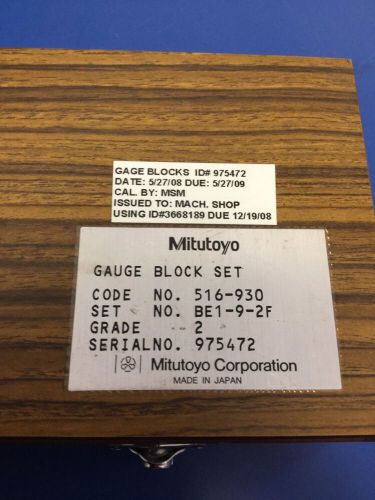 MITUTOYO GUAGE BLOCK SET  516 - 930  (MADE IN JAPAN)