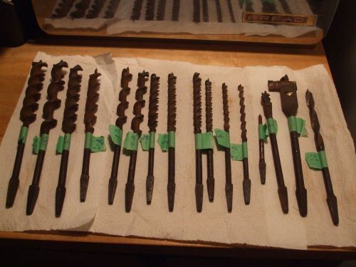 antique lot of 16 old vintage wood auger brace bits, Mephisto/Irwin/Cast-tel, ++