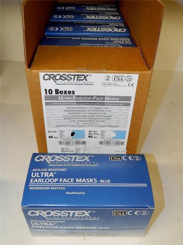 10 boxes of 40 Crosstex Ultra Earloop Face Masks Blue Fluid Resistant Latex Free