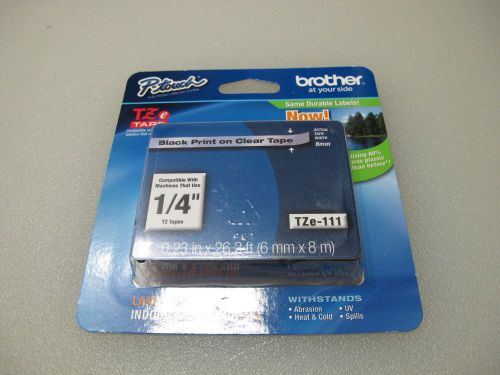 Brother P-touch Labels,TZ111, tze111, 1/4&#034; Black on Clear