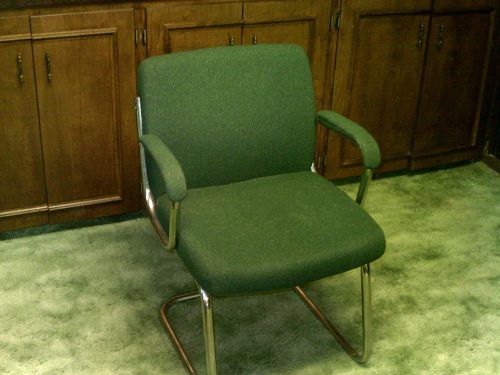 vintage Office Guest Chair by Cole early 80&#039;s Chrome Frame / Green Fabric