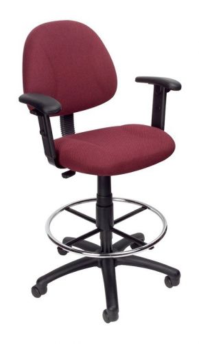 B1616 BOSS BURGUNDY DELUXE POSTURE W/FOOTRING &amp; ADJUSTABLE ARMS DRAFTING STOOL