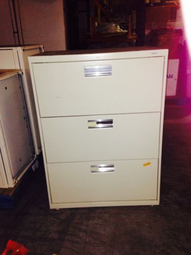 HON 3 drawer Beige lateral file cabinet 30 &#034; wide.  High quality, little used