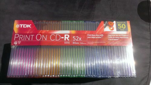 TDK, PRINTON CD-R 52X 50 PACK WITH colered  SLIM JEWEL CASES