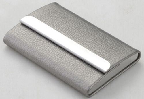 Gift Stainless Steel Leatherette Business Name Card Holder Case Box Gray
