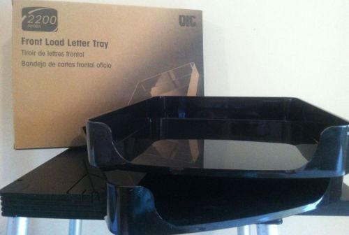 Qty 2 NEW Officemate Front Loading Letter Paper Trays Desk Non-Slip In Box Black