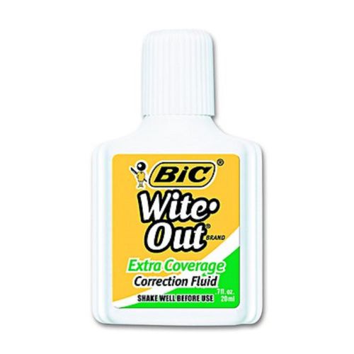 BIC Wite-Out Extra Coverage Correction Fluid, 20 ml Bottle - 12 per Pack (White