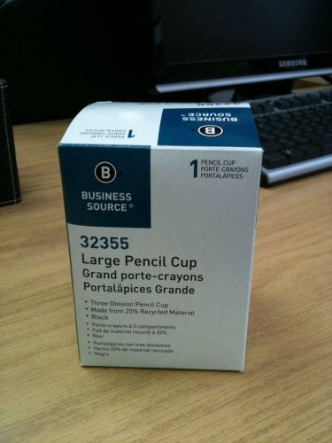 Business Source Large Pencil Cup, 3 Compartments, 3&#034;x3&#034;x4-1/8&#034;, Black