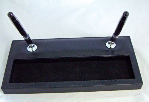 Bey-Berk Double Pen Holder Stand Black Genuine Leather Desk Accessory D418  MIB