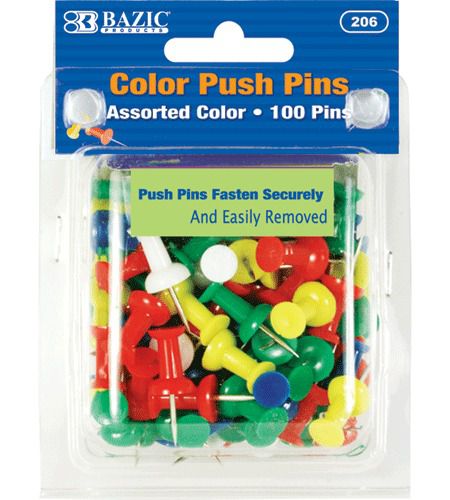 BAZIC Assorted Color Push Pins (100/Pack), Case of 144