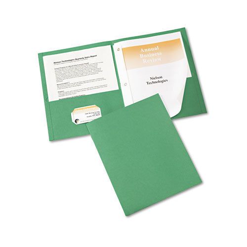 Paper Two-Pocket Report Cover, Tang Clip, Letter, 1/2&#034; Capacity, Green, 25/Box