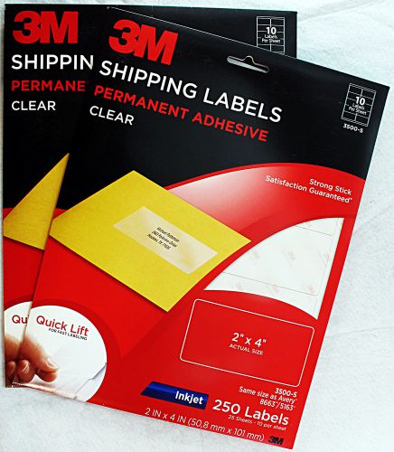 Lot of 2 New 3M 2&#034;X4&#034; Clear Shipping Labels 3500-S Inkjet (500 Total Labels)