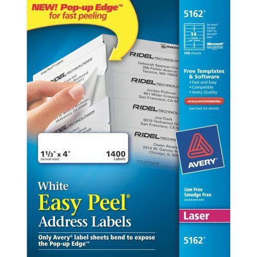 Avery Easy Peel Address Label - 1.33&#034; Width X 4&#034; Length - 1400 / Box - (5162)