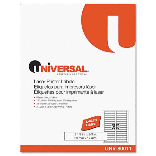 Universal Laser Printer File Folder Labels, 3-1/2 x 2/3, White, 750/Pk- UNV80011