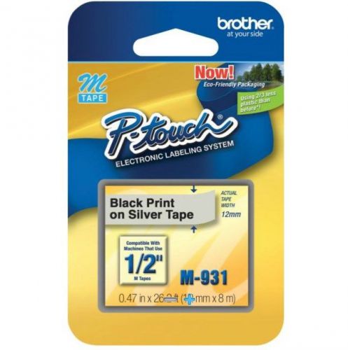 Brother M931 1/2-Inch Black on Silver Tape for P-Touch Labeler - 2 Packs