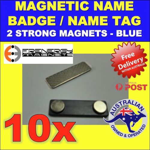 10x magnetic name badge/name tag - 2 magnets- blue for sale