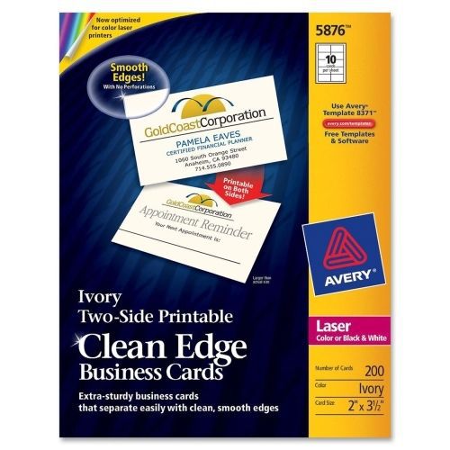 Avery clean edge business card - laser - 3.50&#034; x 2&#034; - 200 / pack - ivory for sale
