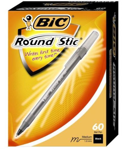 60! BIC Round Stic Ball Pen, Medium Point, 1.0 mm, Black, Back to School, Work