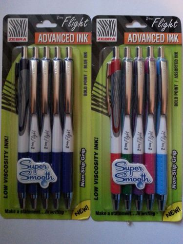 10 Zebra Z-Grip Flight Blue and Assorted Color Pens BOLD Point, CLOSE OUT