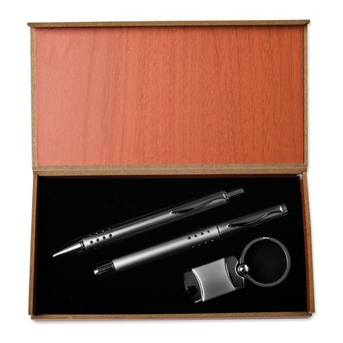 Silver-tone Key Ring and Double Pens 3 Piece Gift Set