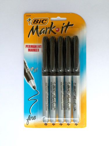 BIC MARK-IT PERMANENT MARKERS 1 PACK W/ 5 Markers  BLACK FINE POINT NEW