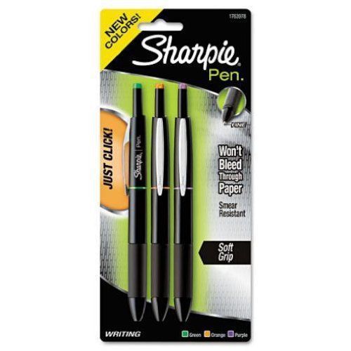NEW Sharpie 1763978 Retractable Fine-Point Pen, Assorted Colors, 3-Pack