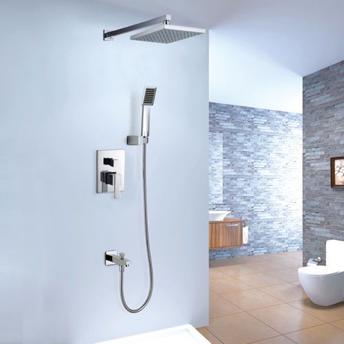 Modern rain &amp; handheld shower &amp; tub spout chrome brass shower set free shipping for sale