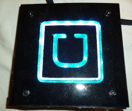 UBER ride share LED black w/blue white visor mount sign battery operated emblem