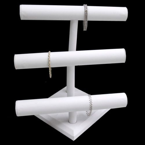 T-Bar Display For Bracelets And Necklaces 3-Tier White Faux Leather