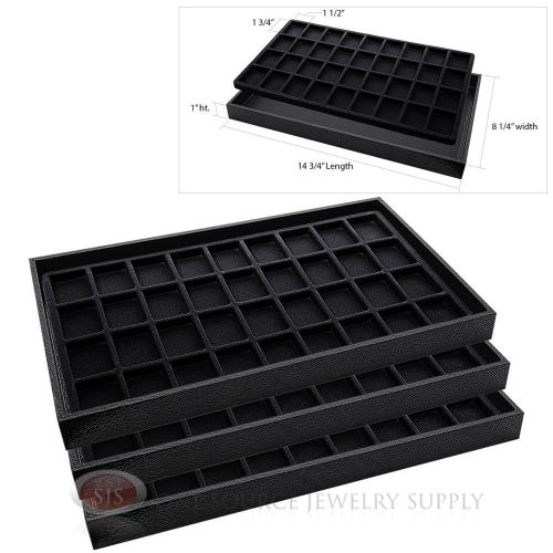 3 Wooden Sample Display Trays 3 Divided 36 Compartment  Black Tray Liner Inserts
