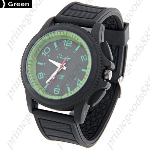 Unisex round quartz analog wrist with rubber band in green free shipping for sale