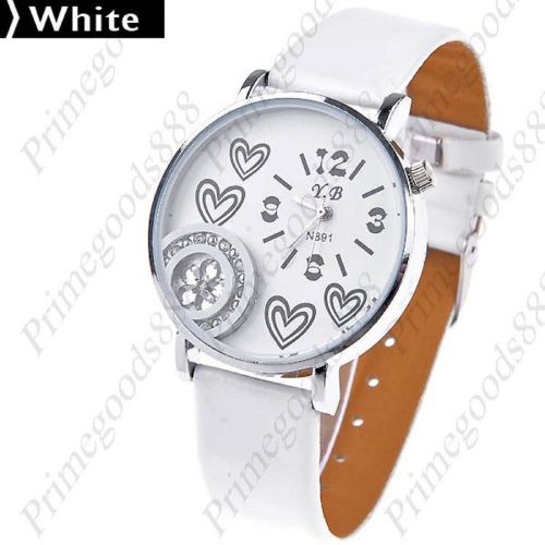 Hearts Flower Rhinestone Synthetic Leather Quartz Wrist Wristwatch Women&#039;s White