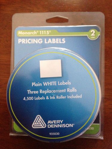 Avery Monarch 1115 Plain White Pricing Labels  3 Rolls &amp; Ink Roller  925030 NEW!