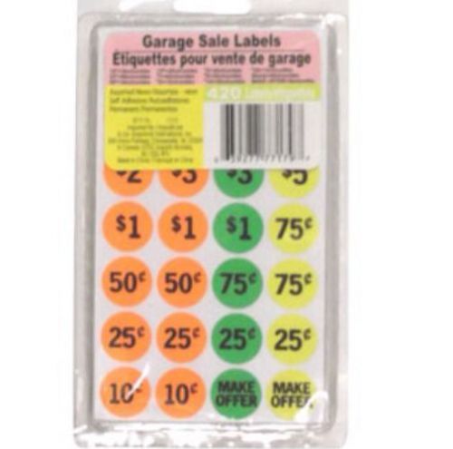 420 YARD GARAGE RUMMAGE SALE NEON STICKERS PRICE TAGS LABELS, NEW IN PACKAGES