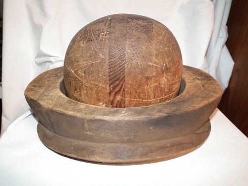 Antique wooden bowler hat millinery form mould industrial steampunk mannequin for sale