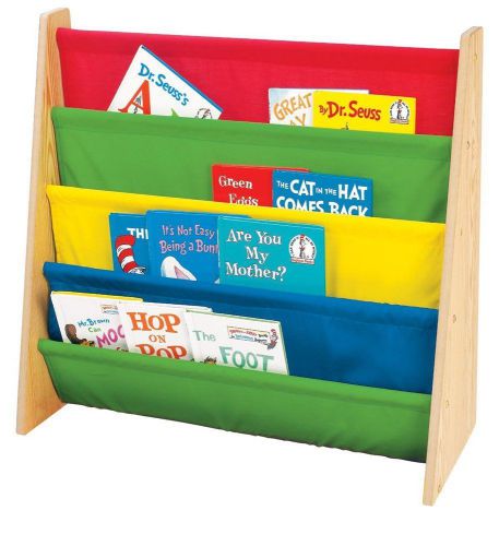 Wood Book Rack Kids School Office Space Nylon Fabric Pockets Children Home Paper