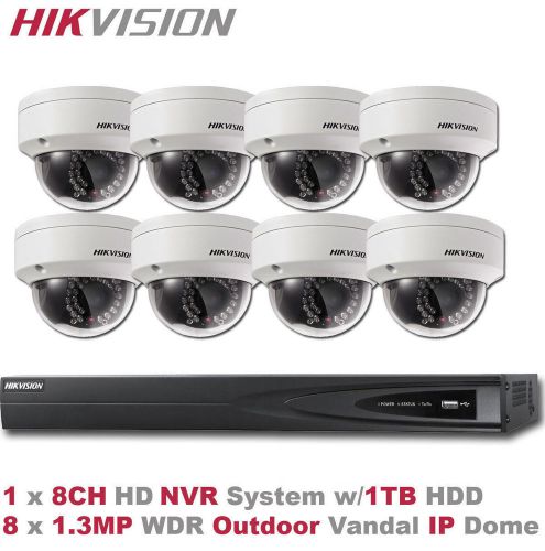 Cctv hd ip package - 8 x 1.3mp outdoor wdr vandal ip dome+ 8ch hikvision hd nvr for sale
