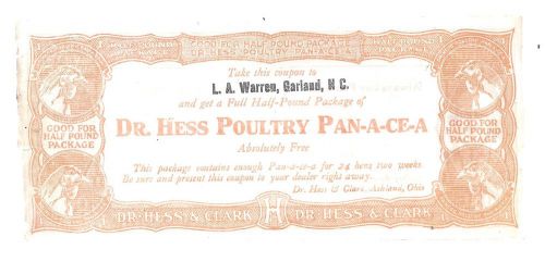 Dr Hess Poultry Pan-A-Ce-A Coupon From L.A. Warren Garland North Carolina