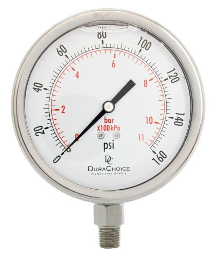4&#034; all stainless steel oil filled pressure gauge - 1/4&#034; npt lower mount 160psi for sale