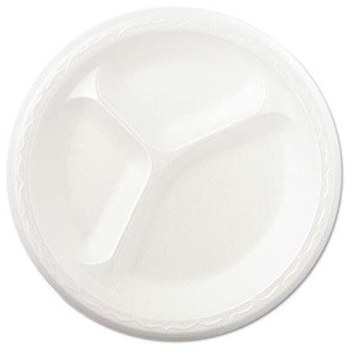 Genpak® Foam Dinnerware, Plate, 3-Comp, 8 7/8&#034; dia, White, 125/Pack, 4 Packs/Car