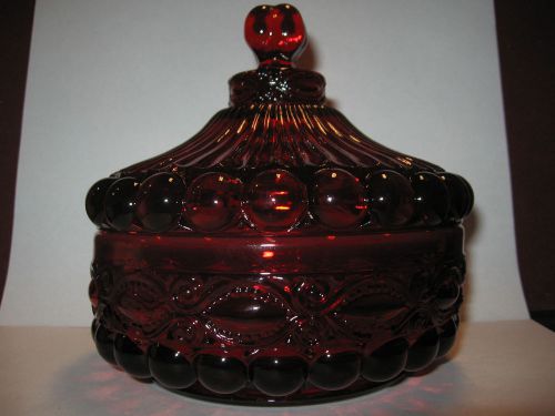 Royal Ruby Red glass eyewinker pattern Covered Candy dish serving nut butter art