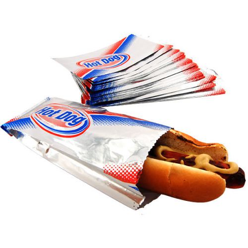 Hot Dog Foil Disposable Wrapper Bags - Case of 1000 - Keeps Hotdogs Warm!