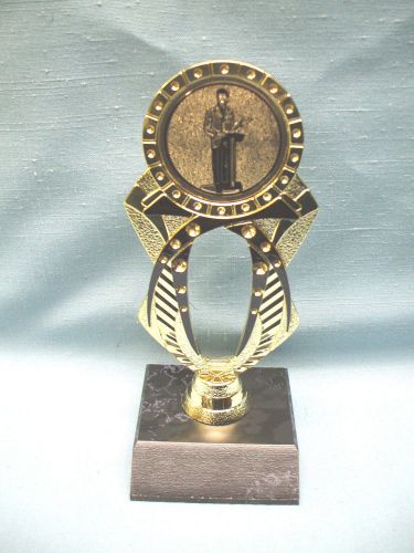 MALE SPEAKER PRESENTATION  trophy black and gold jeweled with black wood base